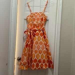 Maeve Orange and White Geometric Tie-Waist Sundress